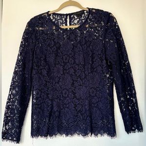 J crew lace long sleeve top, navy blue